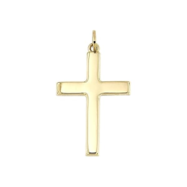 Lucchetta - Cruz Pequeña de Oro Amarillo de 14 quilates para Bautizo Comunión Confirmación, sin cadena, Charms y Colgantes Unisex Hombre y Mujer,